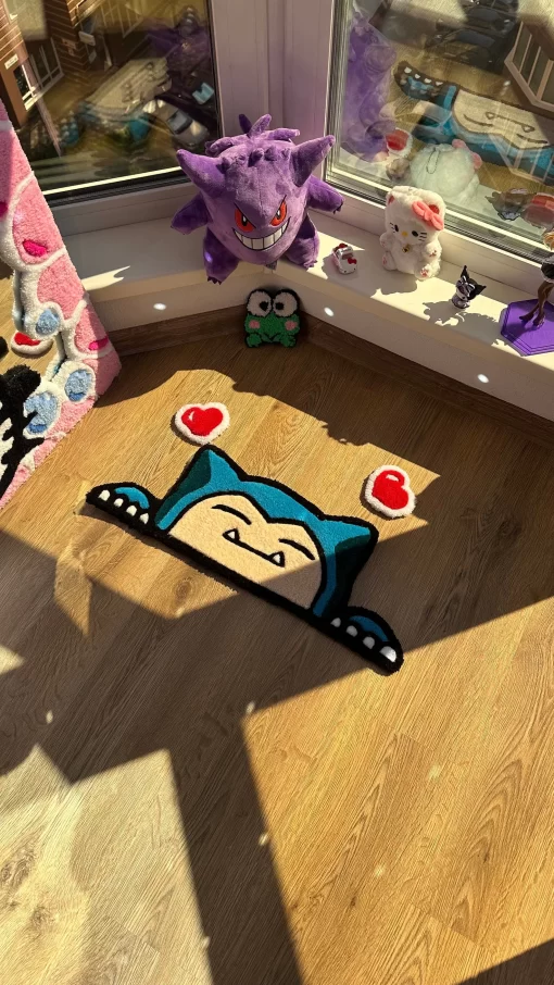 Snorlax Pokémon Tufted Rug – Fluffy Handmade Custom Rug, Anime Room Decor, Cute Bedside Carpet, Gift for Pokémon Lovers, Cozy Floor Mat