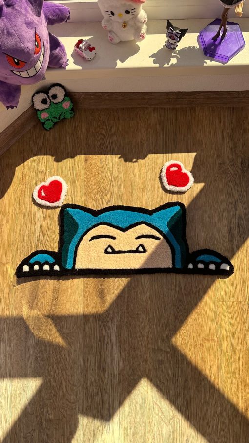Snorlax Pokémon Tufted Rug – Fluffy Handmade Custom Rug, Anime Room Decor, Cute Bedside Carpet, Gift for Pokémon Lovers, Cozy Floor Mat