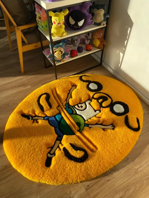 Adventure Cartoon Tufted Rug – Funny Yellow Oval Floor Mat for Bedroom, Living Room & Anime Fans Decor