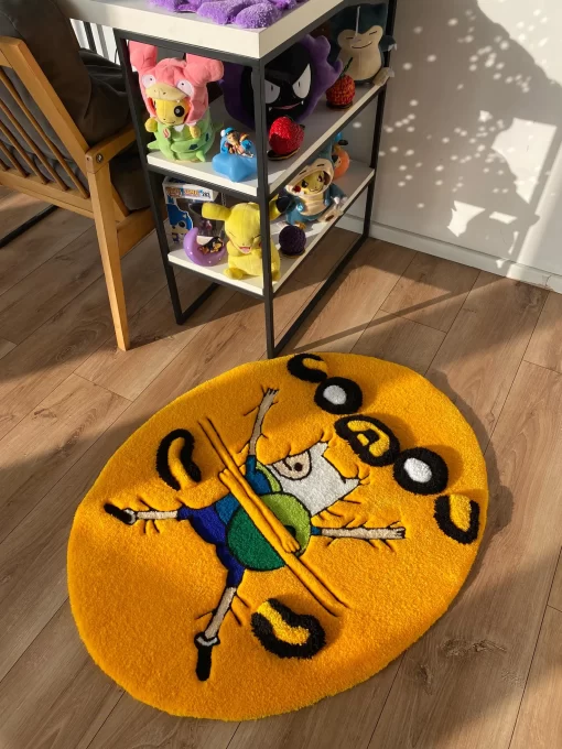 Adventure Cartoon Tufted Rug – Funny Yellow Oval Floor Mat for Bedroom, Living Room & Anime Fans Decor