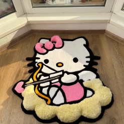 Cupid Puffy Rug – Custom Tufted Fluffy Carpet, Handmade Angel Rug with Bow, Kawaii Cute Bedroom Decor, Gift Idea for Cute Rug Lovers