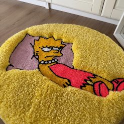 Simpson Tufted Rug – Lazy Cartoon Girl Tufted Rug – Funny Round Yellow Floor Mat for Bedroom Decor & Anime Fans, Soft Fluffy Carpet for Girls Room