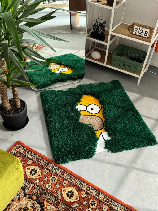Homer Simpson Meme Tufted Rug – Funny Bush Disappear Carpet, Pop Culture Aesthetic Decor for Bedroom & Gamer Room