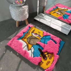 Trippy Homer Simpson Rug – Funny Tufted Weed Rug with Blunt, Psychedelic Cartoon Decor for Stoner Room & Chill Vibes