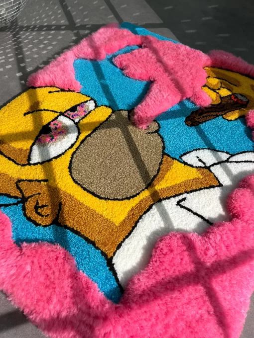 Trippy Homer Simpson Rug – Funny Tufted Weed Rug with Blunt, Psychedelic Cartoon Decor for Stoner Room & Chill Vibes
