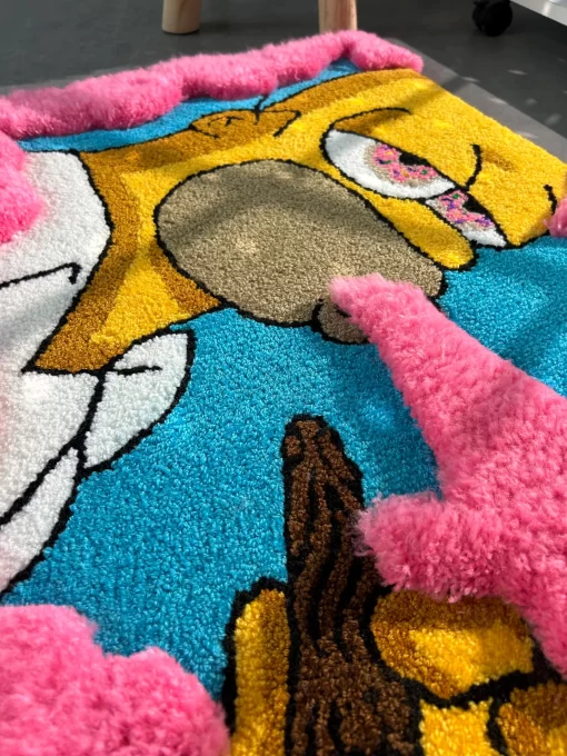 Trippy Homer Simpson Rug – Funny Tufted Weed Rug with Blunt, Psychedelic Cartoon Decor for Stoner Room & Chill Vibes