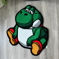 Yoshi Rug – Cute Handmade Tufted Carpet, Nintendo Gamer Room Decor, Mario Bros Character Rug for Kids & Collectors