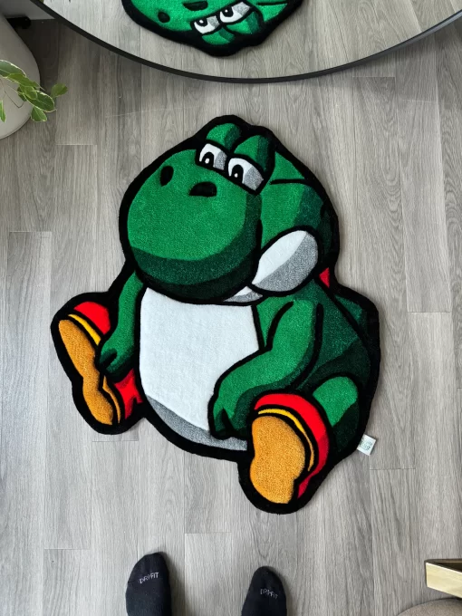Yoshi Rug – Cute Handmade Tufted Carpet, Nintendo Gamer Room Decor, Mario Bros Character Rug for Kids & Collectors