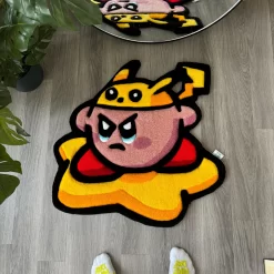 Kirby Pikachu Rug – Kawaii Gamer Room Decor, Anime Mashup Carpet, Cute Nintendo Rug, Pastel Gamer Aesthetic