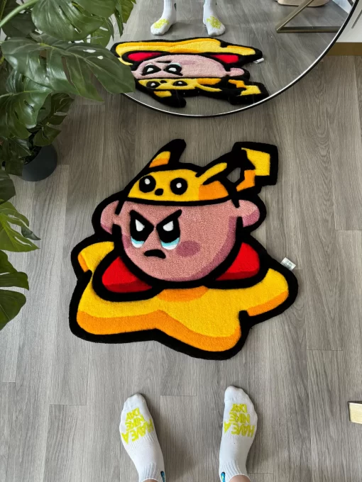 Kirby Pikachu Rug – Kawaii Gamer Room Decor, Anime Mashup Carpet, Cute Nintendo Rug, Pastel Gamer Aesthetic