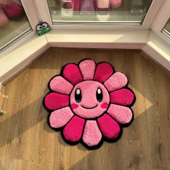 Pink Puffy Pokemon Flower Tufted Rug – Handmade 3D Fluffy Carpet, Cute Girly Room Decor, Colorful Bedroom Rug, Kawaii Aesthetic Gift Idea