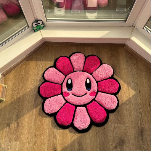 Pink Puffy Pokemon Flower Tufted Rug – Handmade 3D Fluffy Carpet, Cute Girly Room Decor, Colorful Bedroom Rug, Kawaii Aesthetic Gift Idea