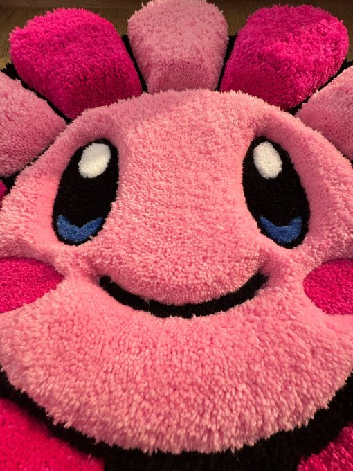 Pink Puffy Pokemon Flower Tufted Rug – Handmade 3D Fluffy Carpet, Cute Girly Room Decor, Colorful Bedroom Rug, Kawaii Aesthetic Gift Idea