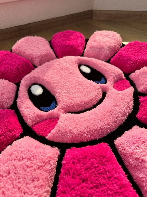 Pink Puffy Pokemon Flower Tufted Rug – Handmade 3D Fluffy Carpet, Cute Girly Room Decor, Colorful Bedroom Rug, Kawaii Aesthetic Gift Idea